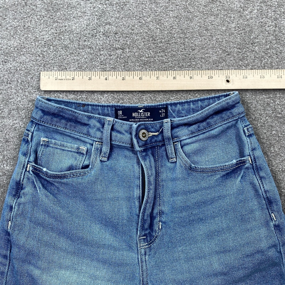 Hollister Ultra High Rise Patches Distressed Mom‎ Jeans Women's Size 0R Blue - Picture 7 of 12